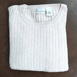 Vintage Pink Cable Knit 100% Cotton Crew Neck Sweater Made In Hong Kong Sz PXL